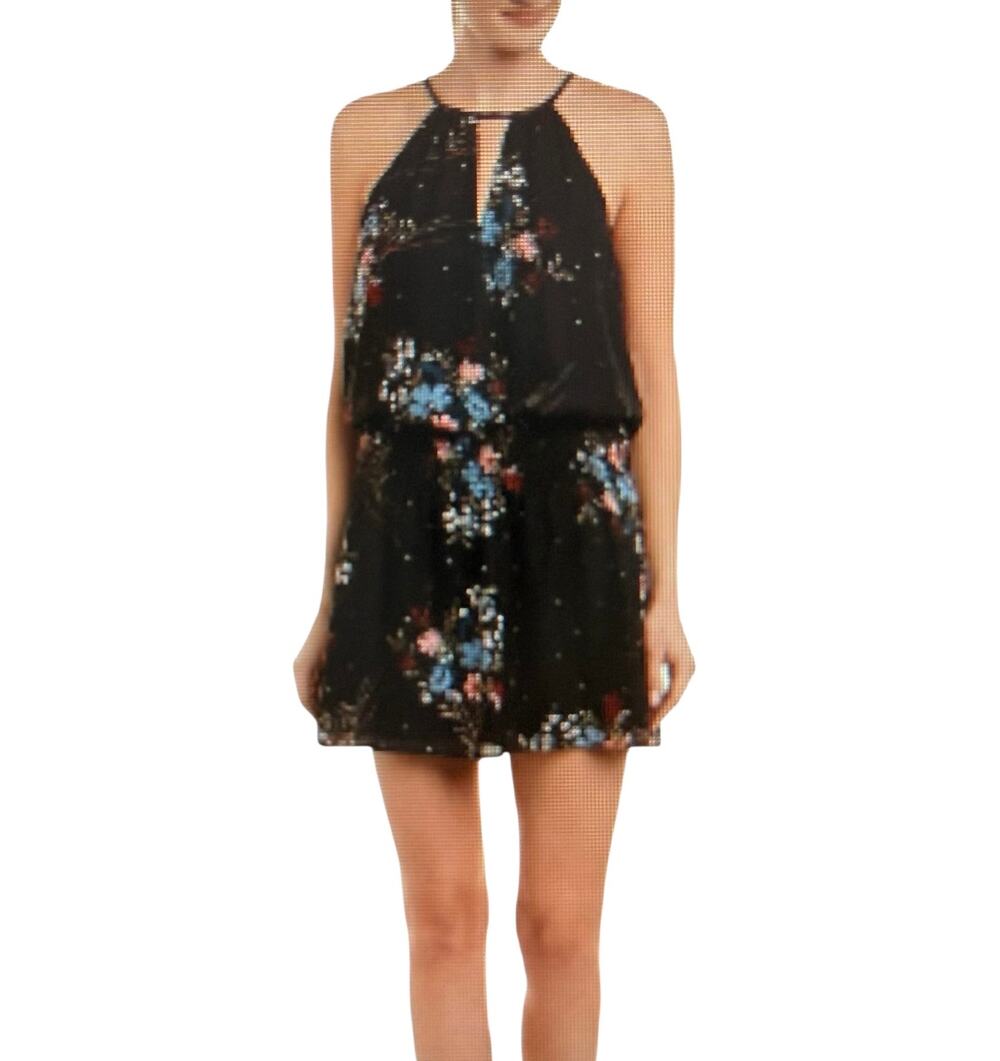 Parker Black Floral Smocked Mini‎ Dress Black Size M Sleeveless Coquette